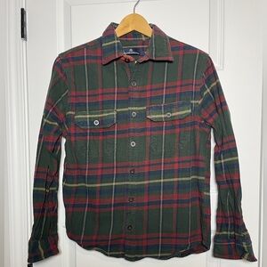 Rainforest Mens Green Plaid Flannel Button Up Shirt Long Sleeve Size M